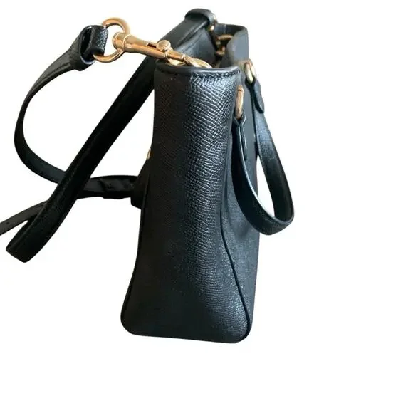 Coach Alice Crossgrain Leather Satchel Crossbody Bag Zip Up Double Handles Black - Picture 6 of 13